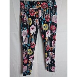 Athletic Works Pants Leggings Girl's Size Lg 10/12 Floral Black Pink Purple